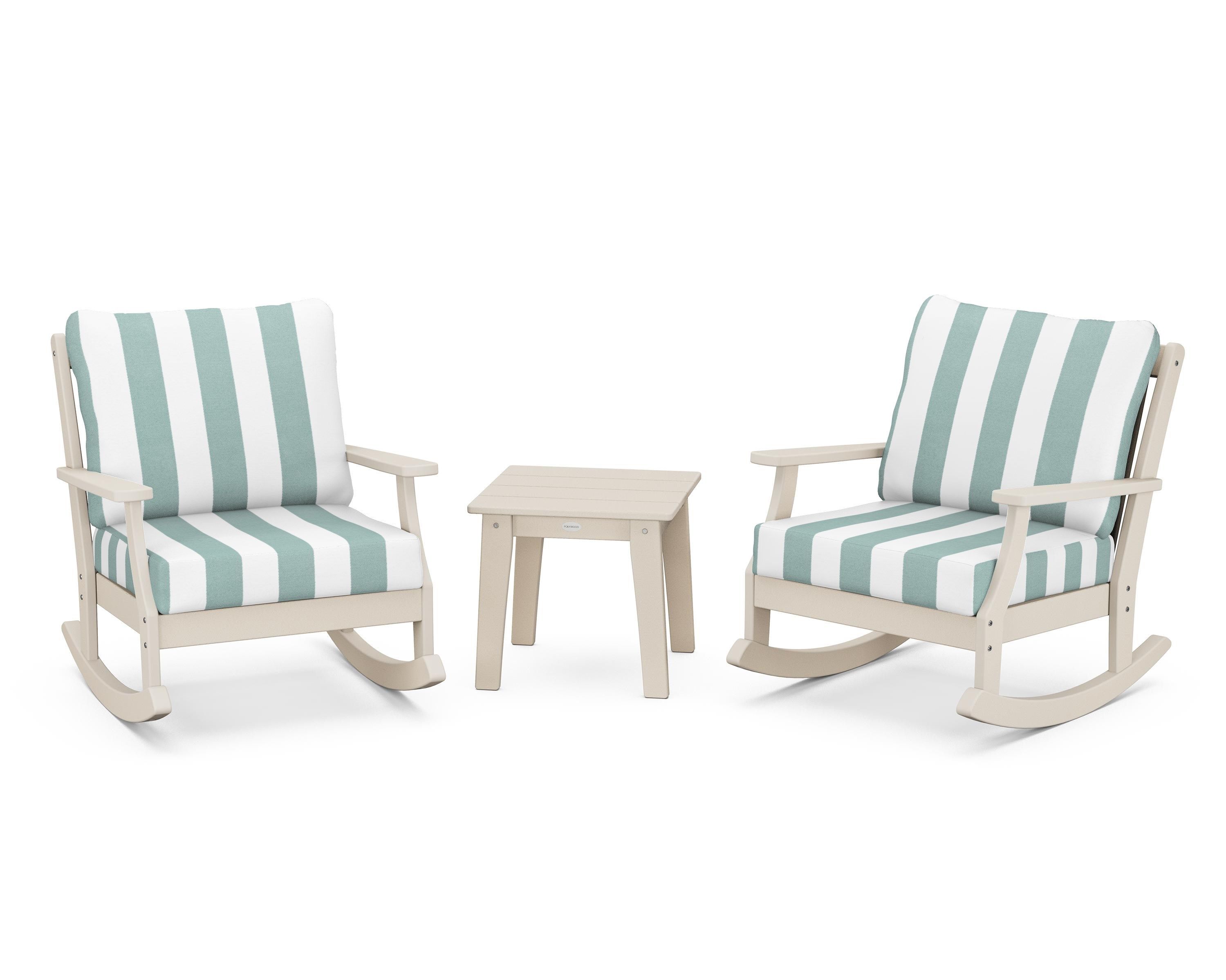 POLYWOOD® Braxton 3-Piece Deep Seating Rocker Set in Sand / Cabana Stripe Glacier Spa