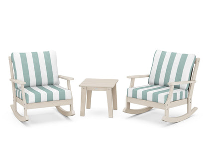 POLYWOOD® Braxton 3-Piece Deep Seating Rocker Set in Sand / Cabana Stripe Glacier Spa