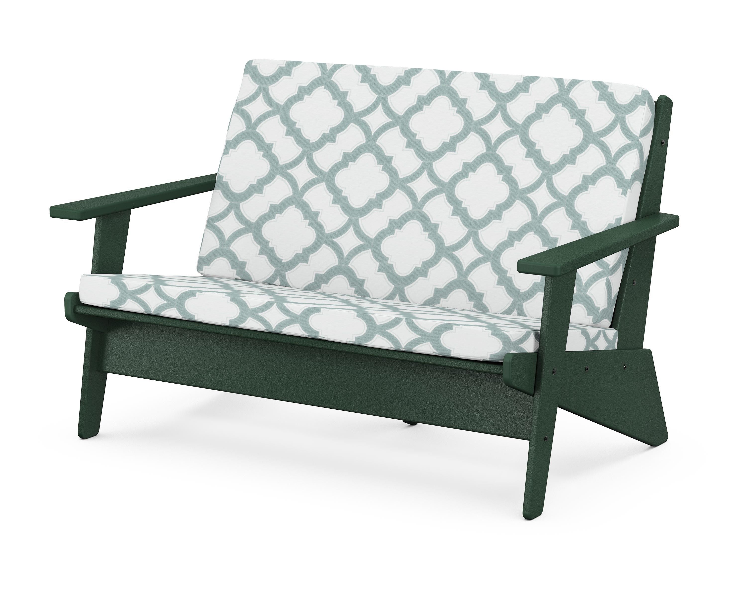 POLYWOOD® Riviera Modern Lounge Loveseat in Green / Trellis Glacier Spa