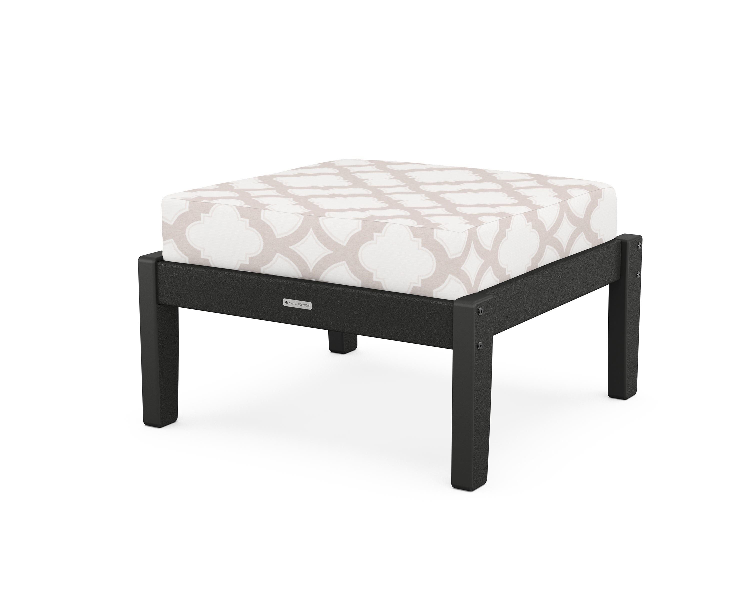 Martha Stewart by POLYWOOD® Chinoiserie Deep Seating Ottoman in Black / Trellis Dune Burlap