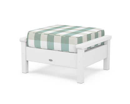 POLYWOOD® Harbour Deep Seating Ottoman in White / Buffalo Plaid Glacier Spa