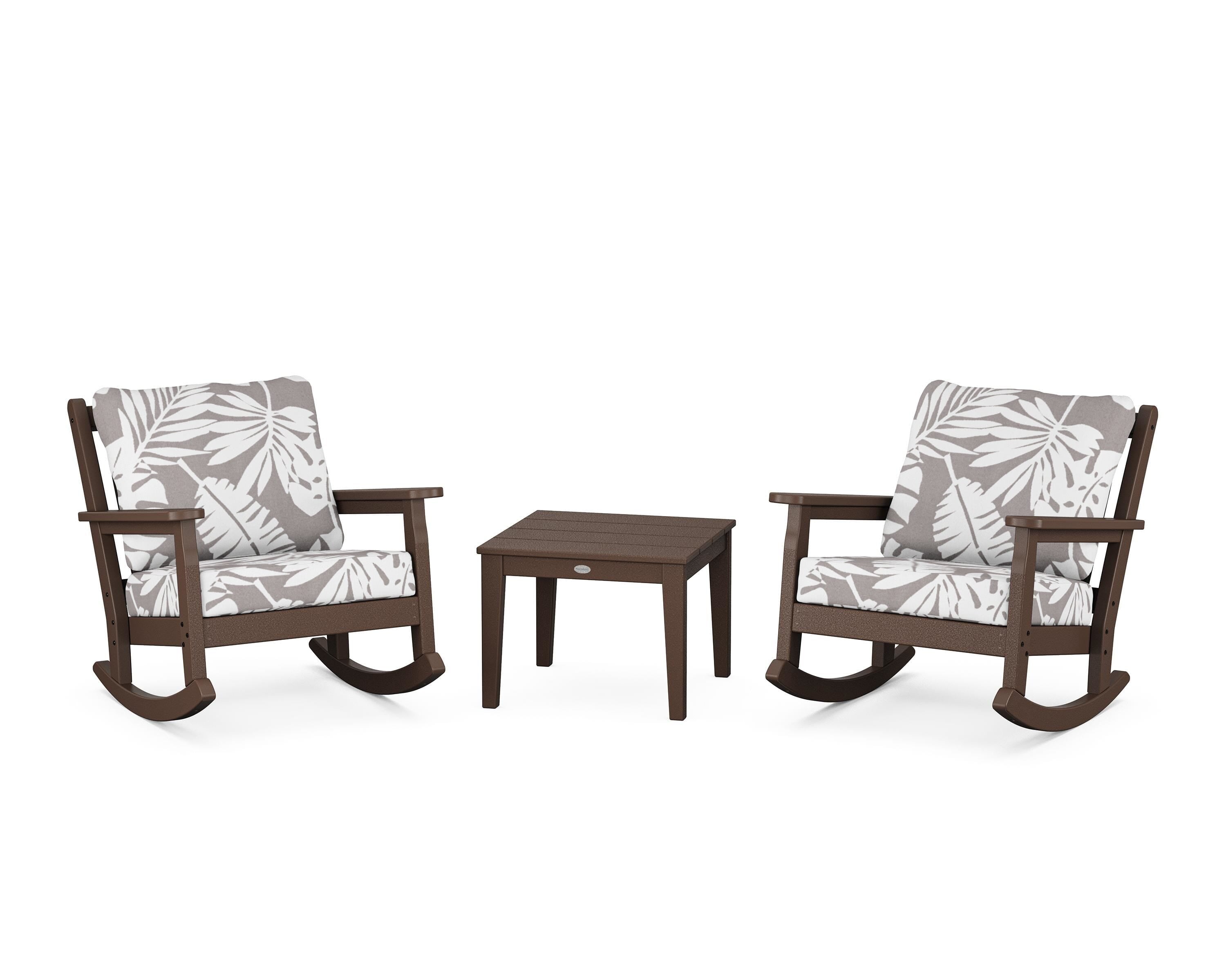 POLYWOOD® Chippendale 3-Piece Deep Seating Rocker Set in Mahogany / Leaf Grey Mist