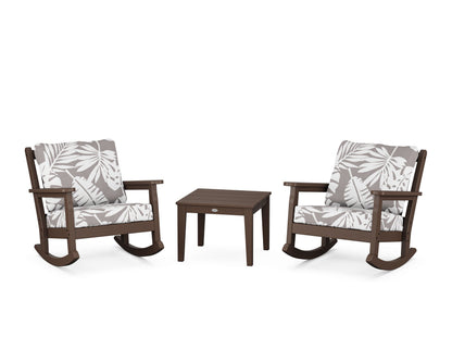 POLYWOOD® Chippendale 3-Piece Deep Seating Rocker Set in Mahogany / Leaf Grey Mist