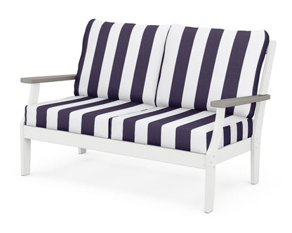 POLYWOOD® Braxton Deep Seating Loveseat in White / Driftwood / Cabana Stripe Navy