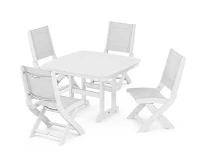 POLYWOOD® Coastal Folding Side Chair 5-Piece Dining Set in White / White Sling