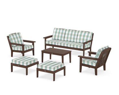 Country Living Cottage 6-Piece Lounge Sofa Set in Mahogany / Buffalo Plaid Glacier Spa