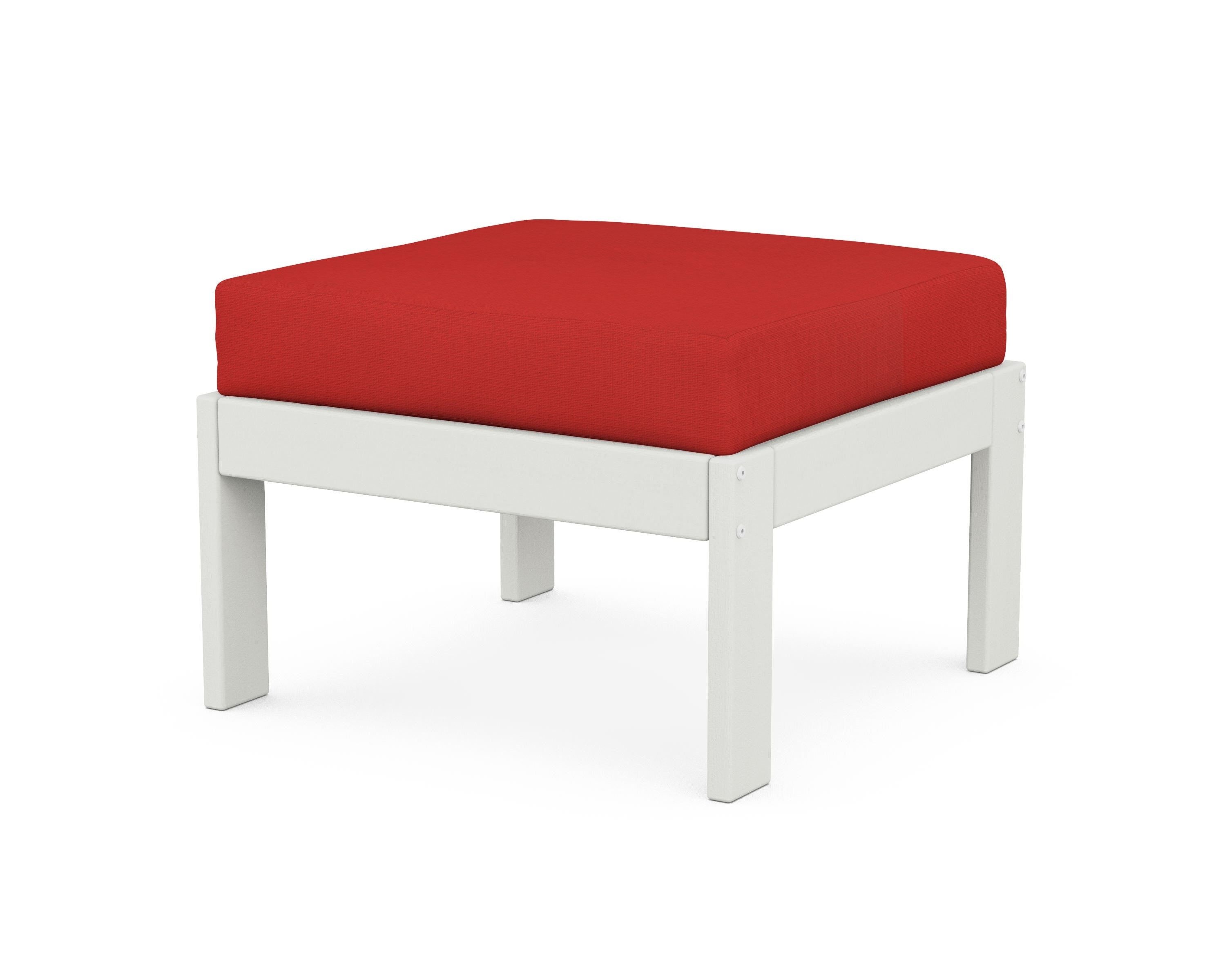 POLYWOOD® Vineyard Modular Ottoman in Vintage White / Crimson Linen