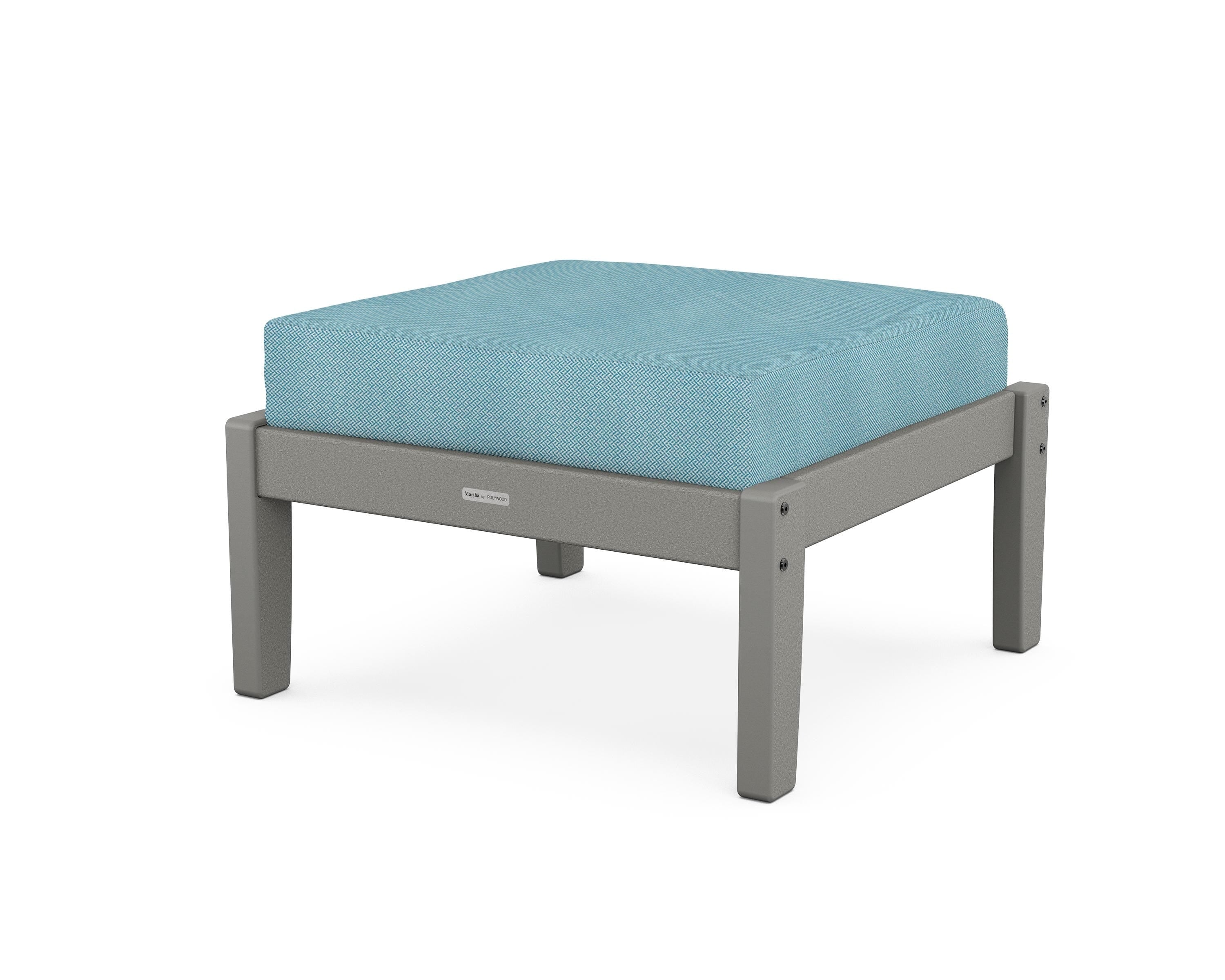 Martha Stewart by POLYWOOD® Chinoiserie Deep Seating Ottoman in Slate Grey / Lattice Sky Blue