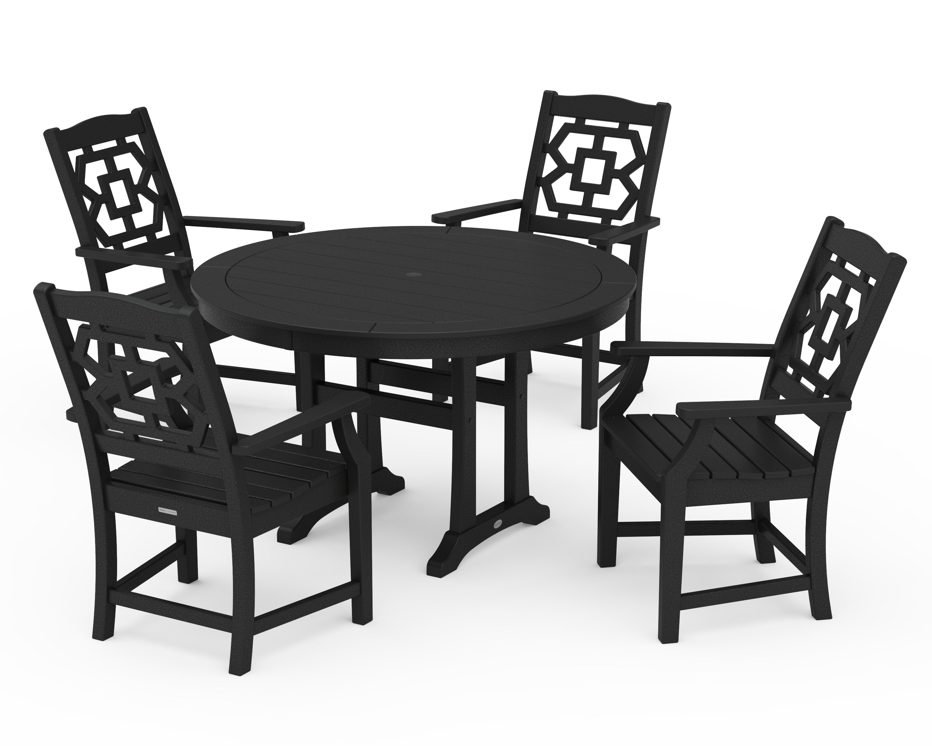 Martha Stewart by POLYWOOD® Chinoiserie 5-Piece Round Dining Set with Trestle Legs in Black