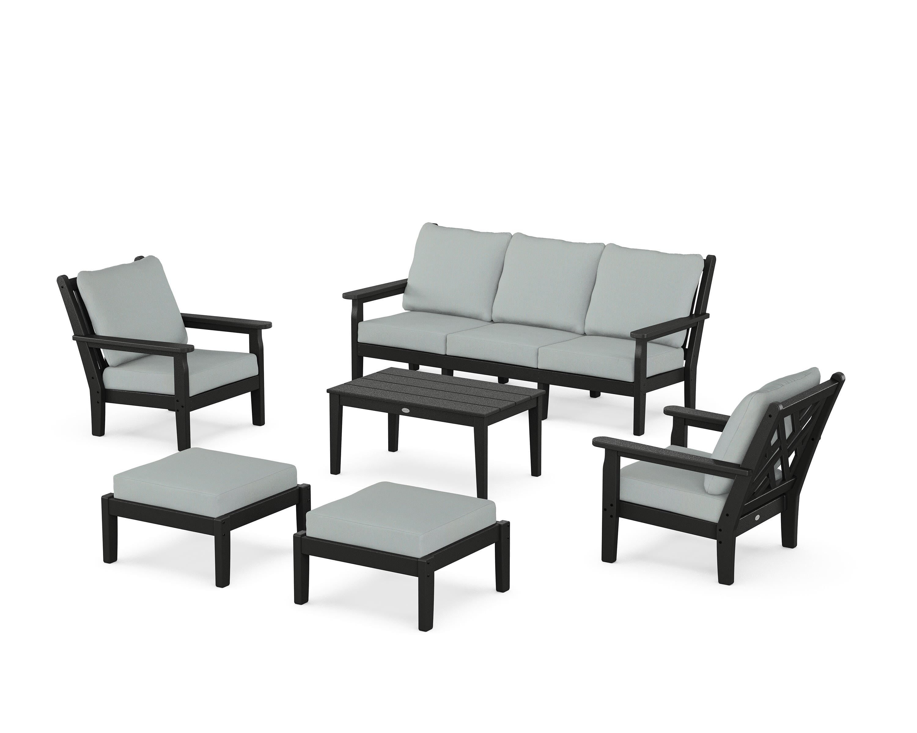POLYWOOD® Chippendale 6-Piece Lounge Sofa Set in Black / Spa