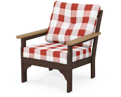 POLYWOOD® Vineyard Deep Seating Chair in Mahogany / Natural / Buffalo Plaid Crimson