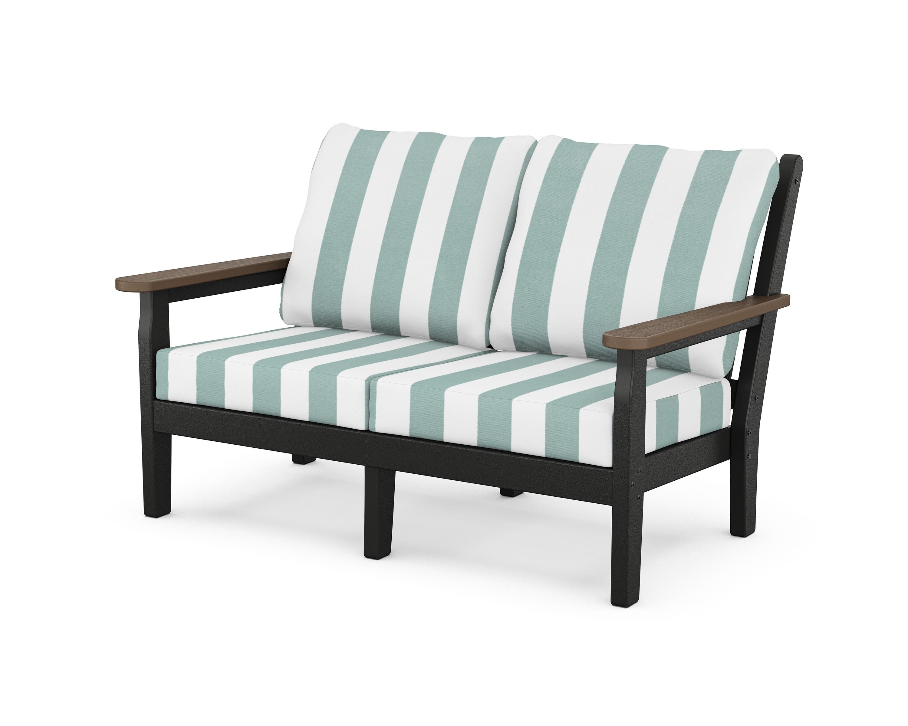POLYWOOD® Chippendale Deep Seating Loveseat in Black / Kona / Cabana Stripe Glacier Spa