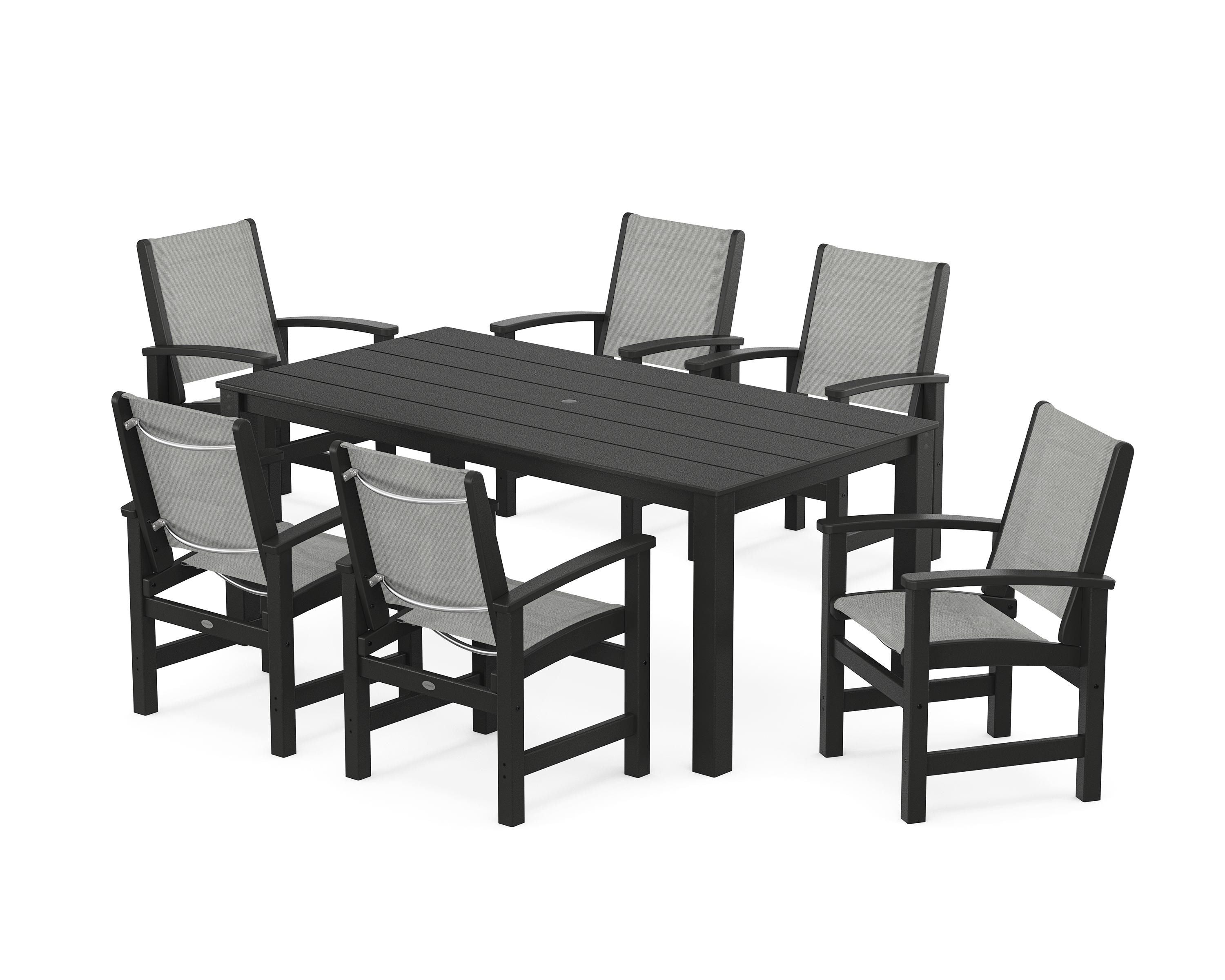 POLYWOOD® Coastal 7-Piece Parsons Dining Set in Black / Metallic Sling