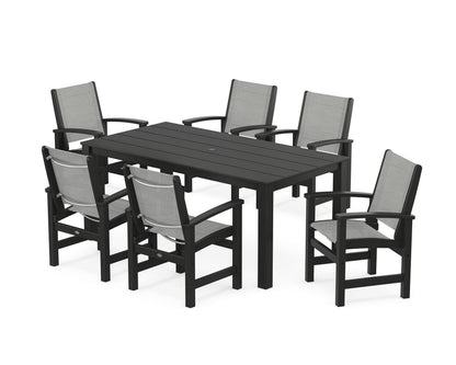 POLYWOOD® Coastal 7-Piece Parsons Dining Set in Black / Metallic Sling