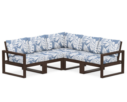 POLYWOOD® EDGE 5-Piece Modular Deep Seating Set in Mahogany / Leaf Sky Blue