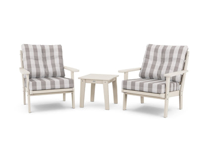 POLYWOOD® Lakeside 3-Piece Deep Seating Chair Set in Sand / Buffalo Plaid Grey Mist