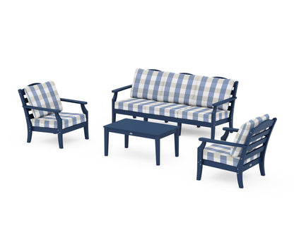 Draper James™ by  POLYWOOD® Savannah 4-Piece Deep Seating Set with Sofa in Navy / Buffalo Plaid Sky Blue