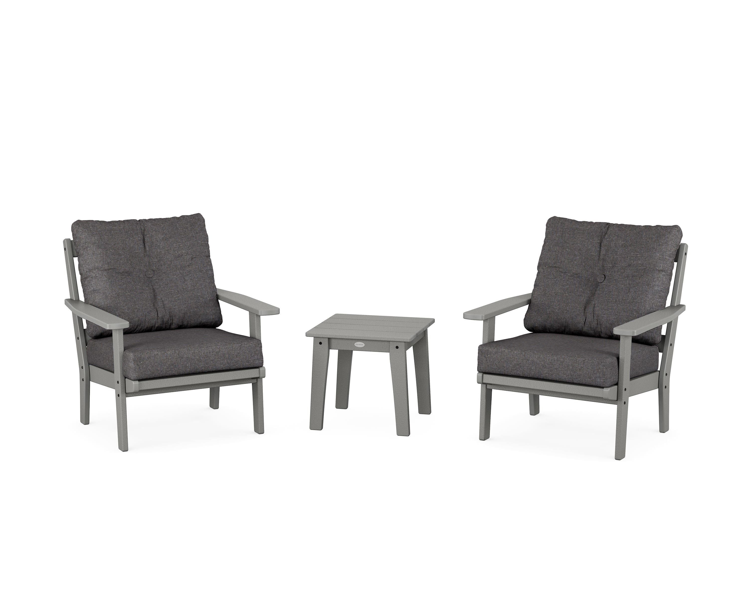 POLYWOOD® Oxford 3-Piece Deep Seating Set in Slate Grey / Ash Charcoal