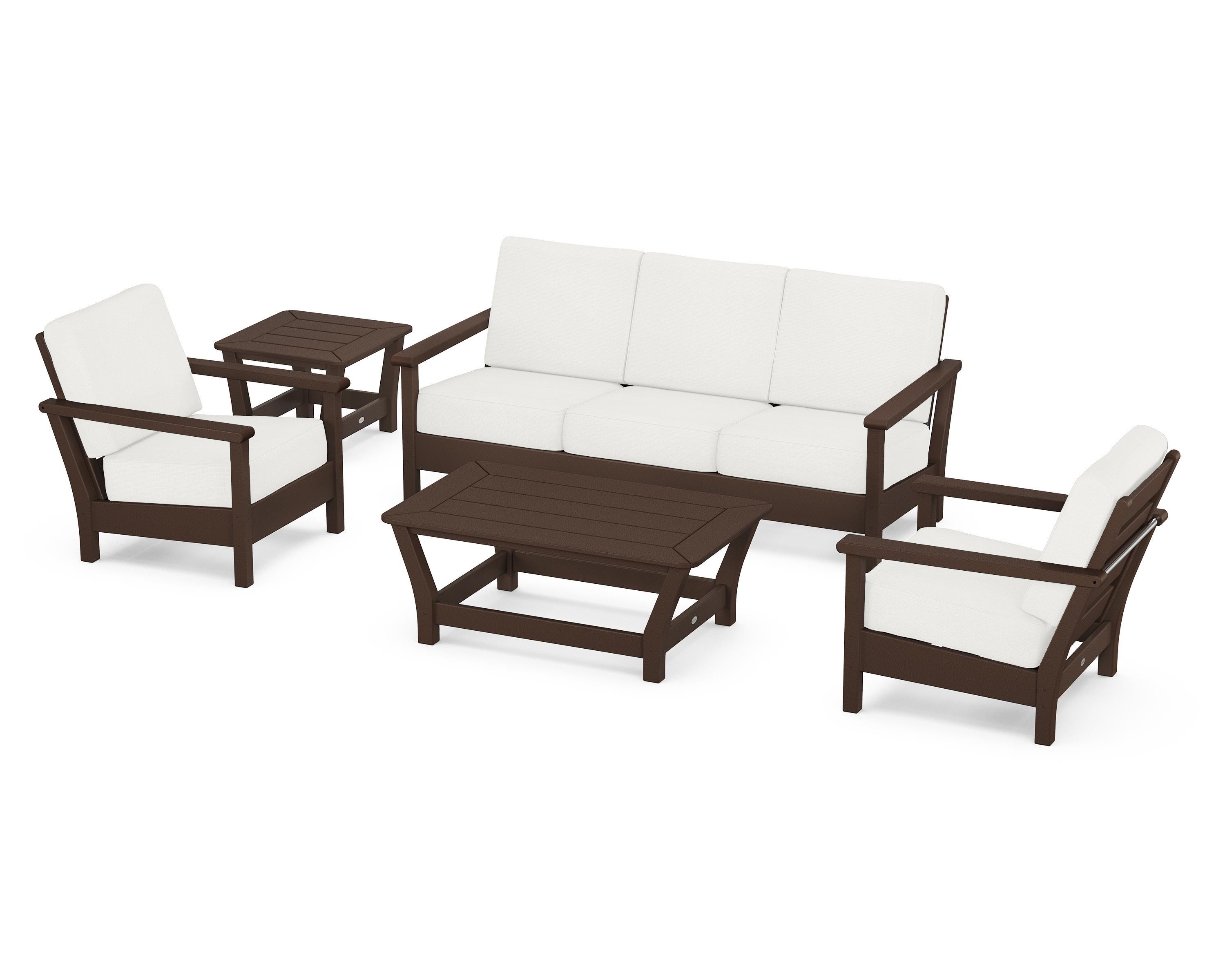 POLYWOOD® Harbour 5-Piece Deep Seating Set in Mahogany / Natural Linen