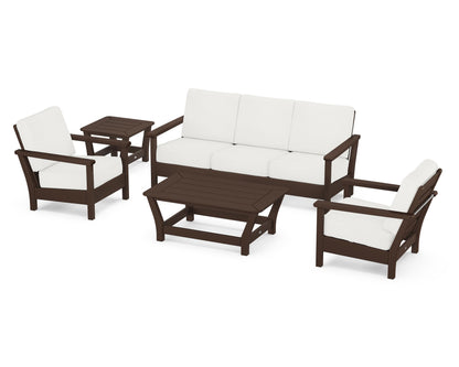 POLYWOOD® Harbour 5-Piece Deep Seating Set in Mahogany / Natural Linen