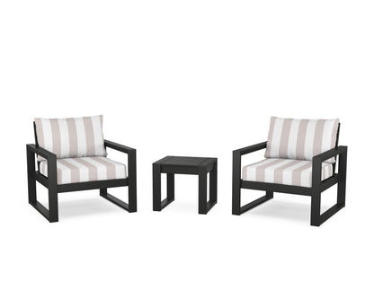 POLYWOOD® EDGE Sectional 3-Piece Deep Seating Set in Black / Cabana Stripe Dune Burlap