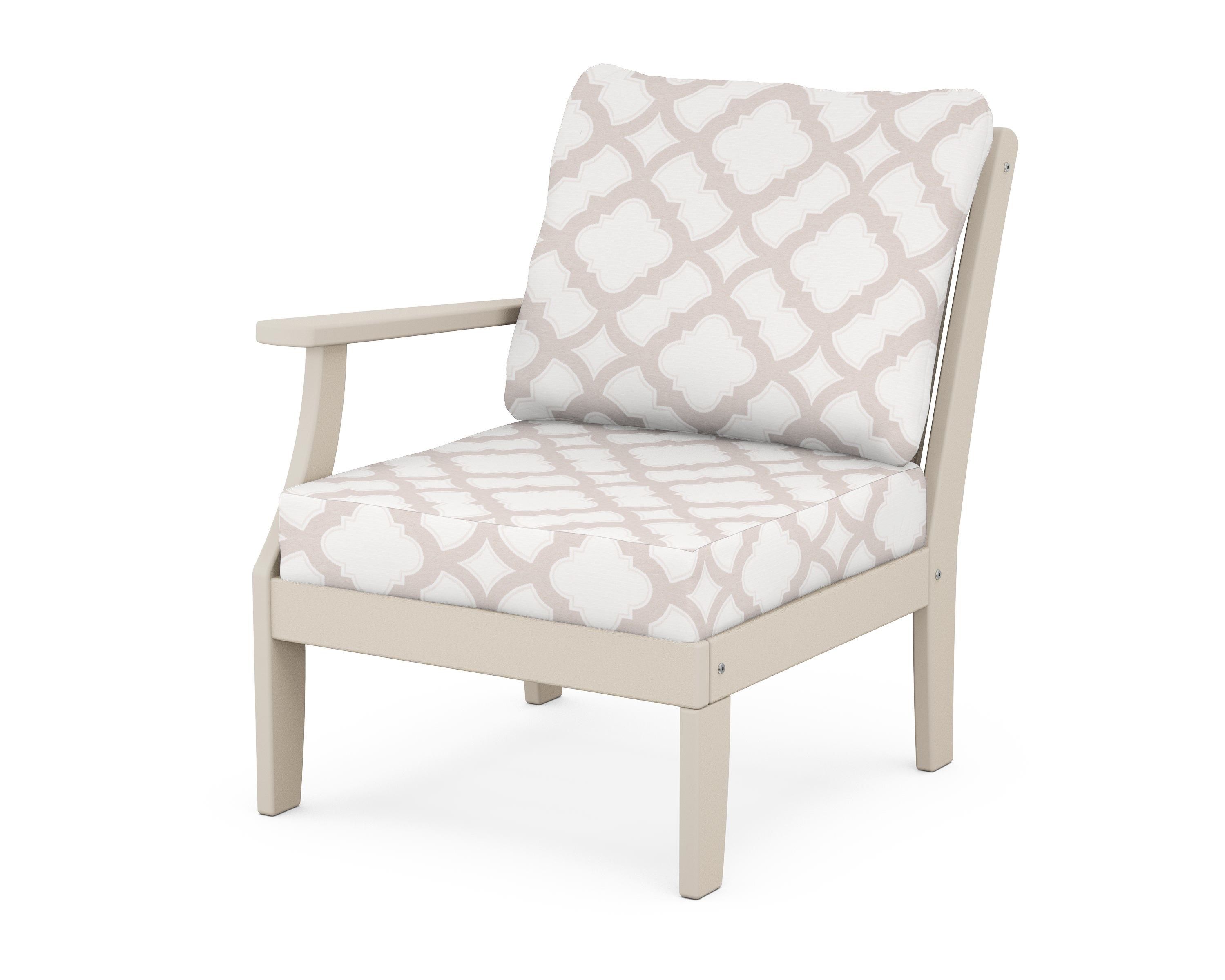 POLYWOOD® Braxton Modular Left Arm Chair in Sand / Trellis Dune Burlap