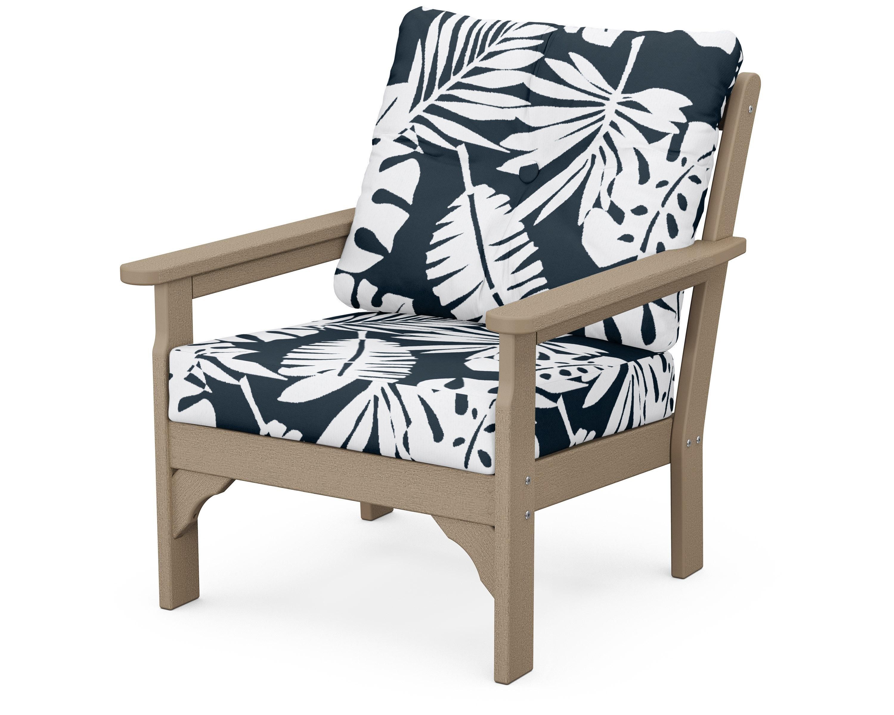 POLYWOOD® Vineyard Deep Seating Chair in Vintage Sahara / Leaf Marine Indigo