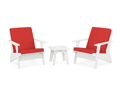 POLYWOOD® Riviera Modern Lounge 3-Piece Set in White / Crimson Linen