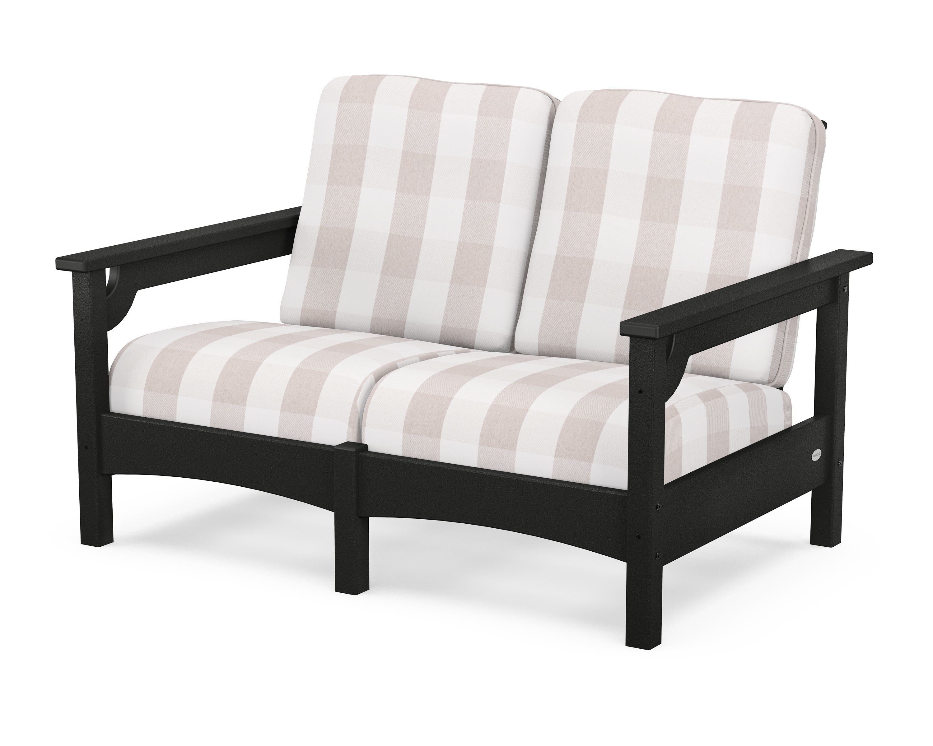 POLYWOOD® Club Loveseat in Black / Buffalo Plaid Dune Burlap