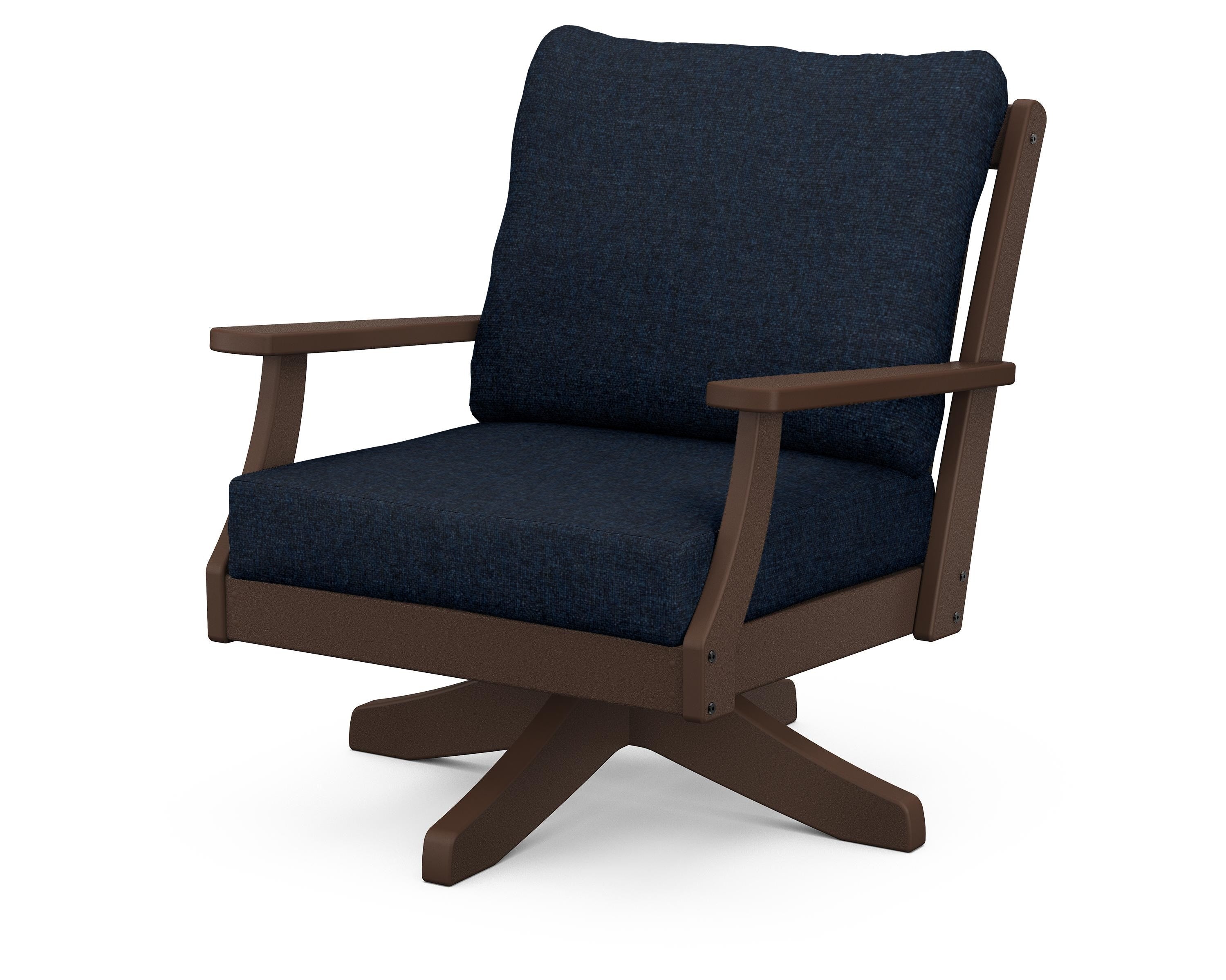 POLYWOOD® Braxton Deep Seating Swivel Chair in Mahogany / Marine Indigo