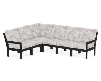 POLYWOOD® Vineyard 6-Piece Sectional in Black / Leaf Dune Burlap