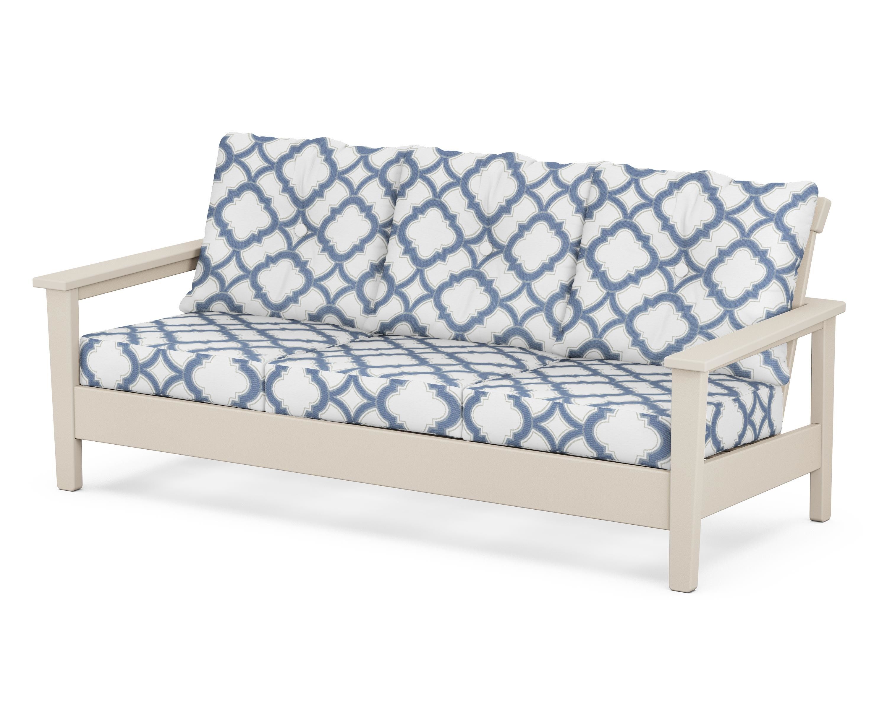 POLYWOOD® Prescott Deep Seating Sofa in Sand / Trellis Sky Blue