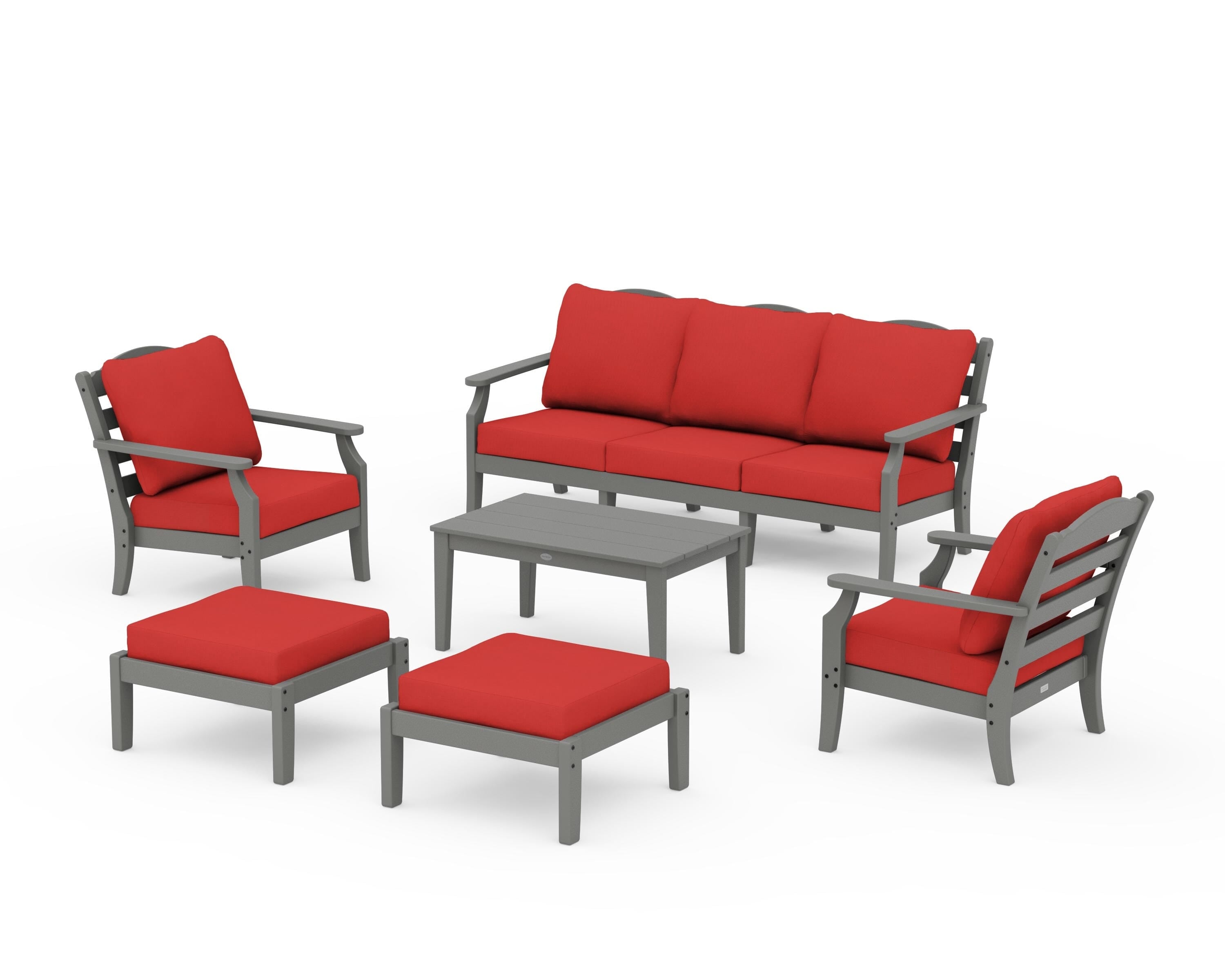 Draper James™ by  POLYWOOD® Savannah 6-Piece Lounge Sofa Set in Slate Grey / Crimson Linen