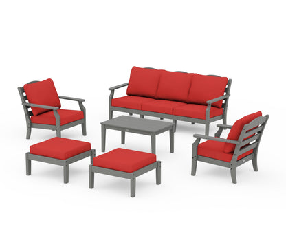Draper James™ by  POLYWOOD® Savannah 6-Piece Lounge Sofa Set in Slate Grey / Crimson Linen