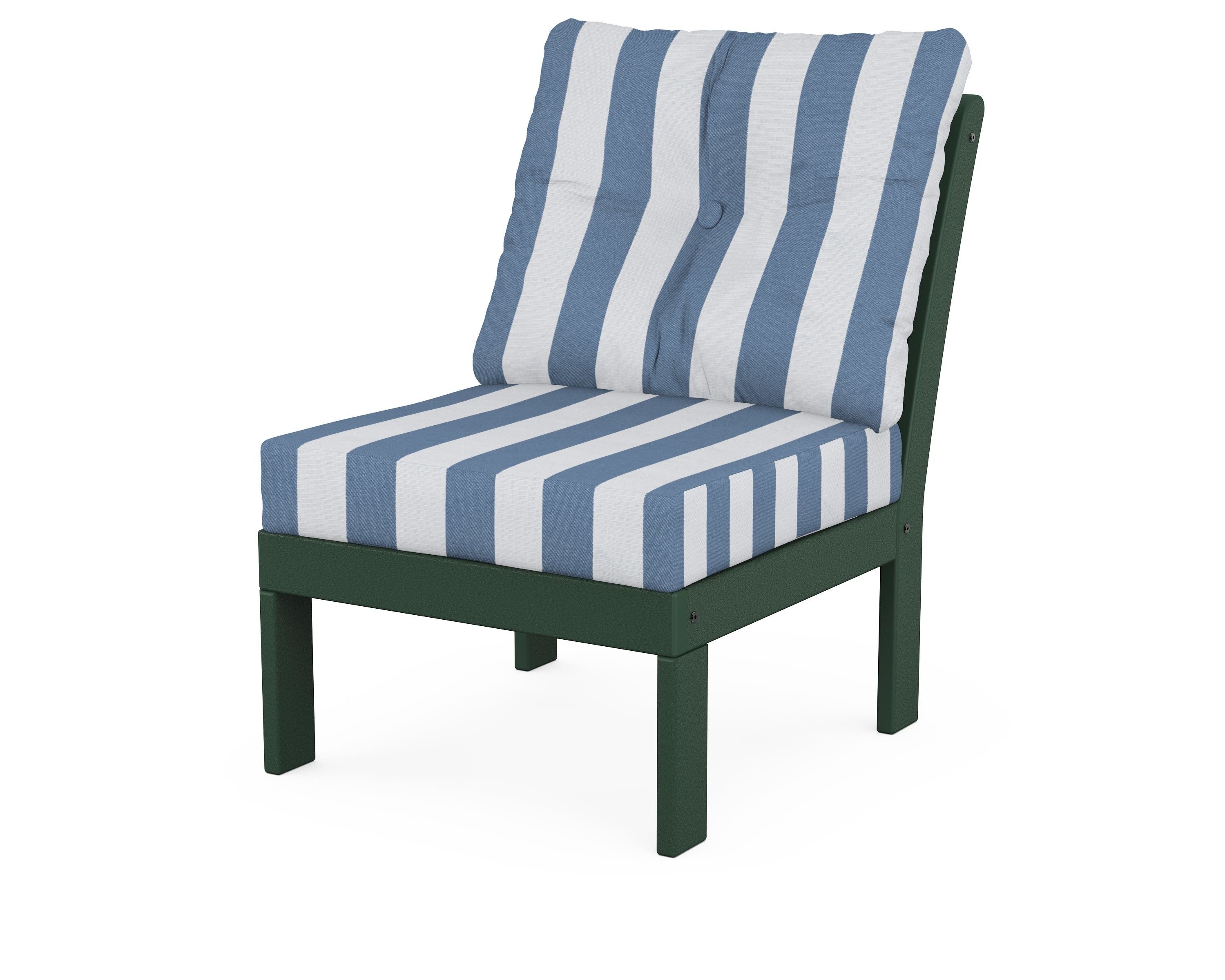 POLYWOOD® Vineyard Modular Armless Chair in Green / Cabana Stripe Sky Blue