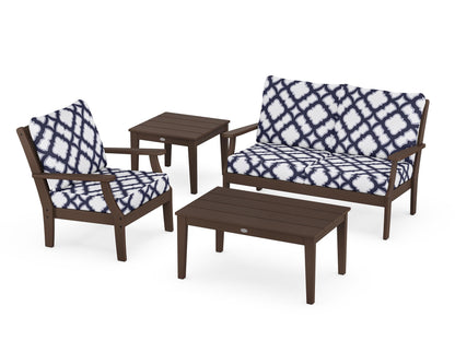 POLYWOOD® Braxton 4-Piece Deep Seating Set in Mahogany / Trellis Navy