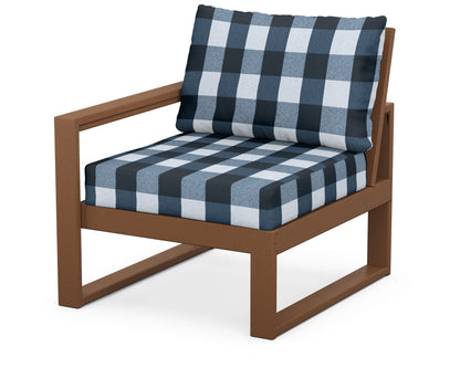 POLYWOOD® EDGE Modular Left Arm Chair in Teak / Buffalo Plaid Marine Indigo