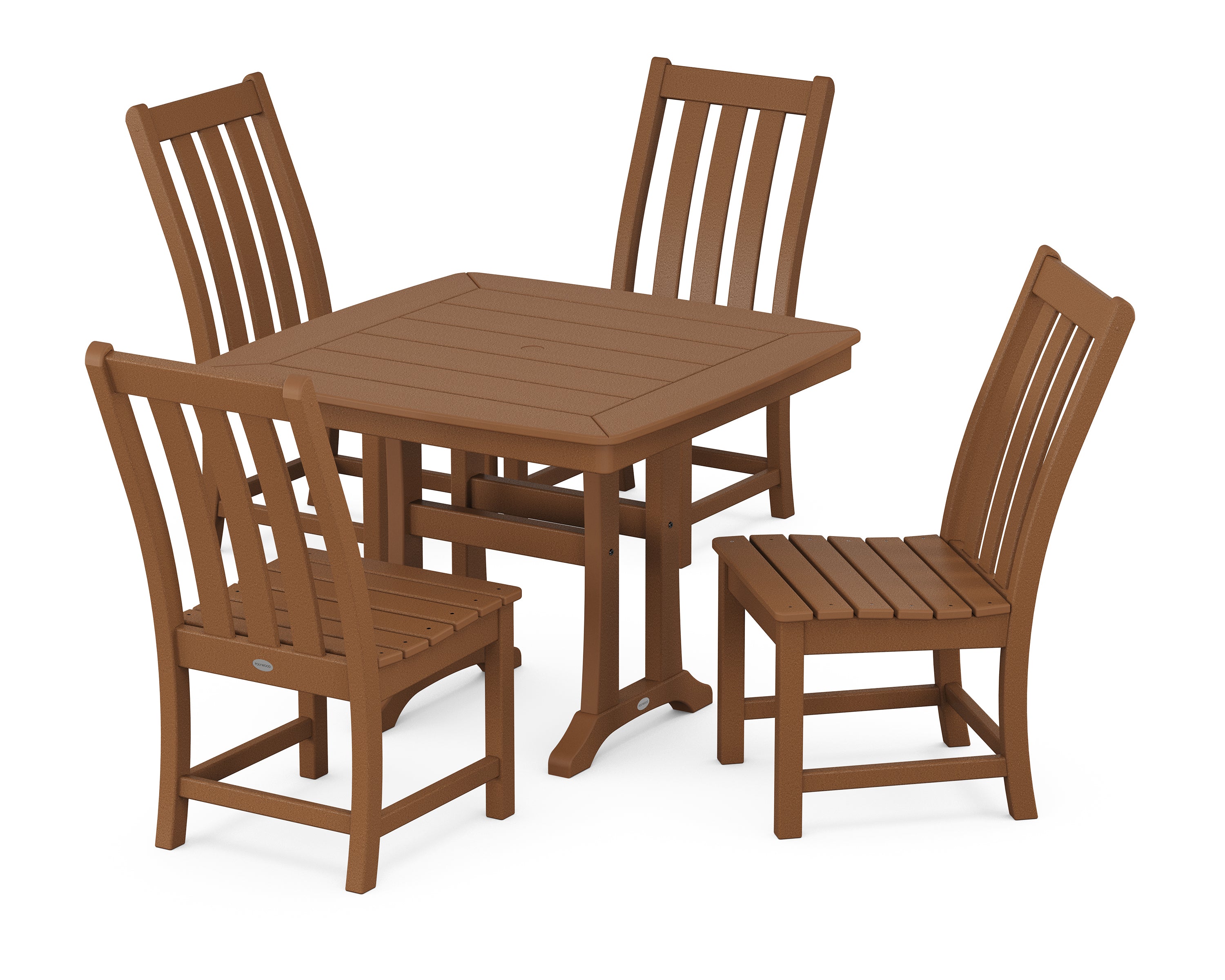 POLYWOOD® Vineyard Side Chair 5-Piece Dining Set with Trestle Legs in Teak
