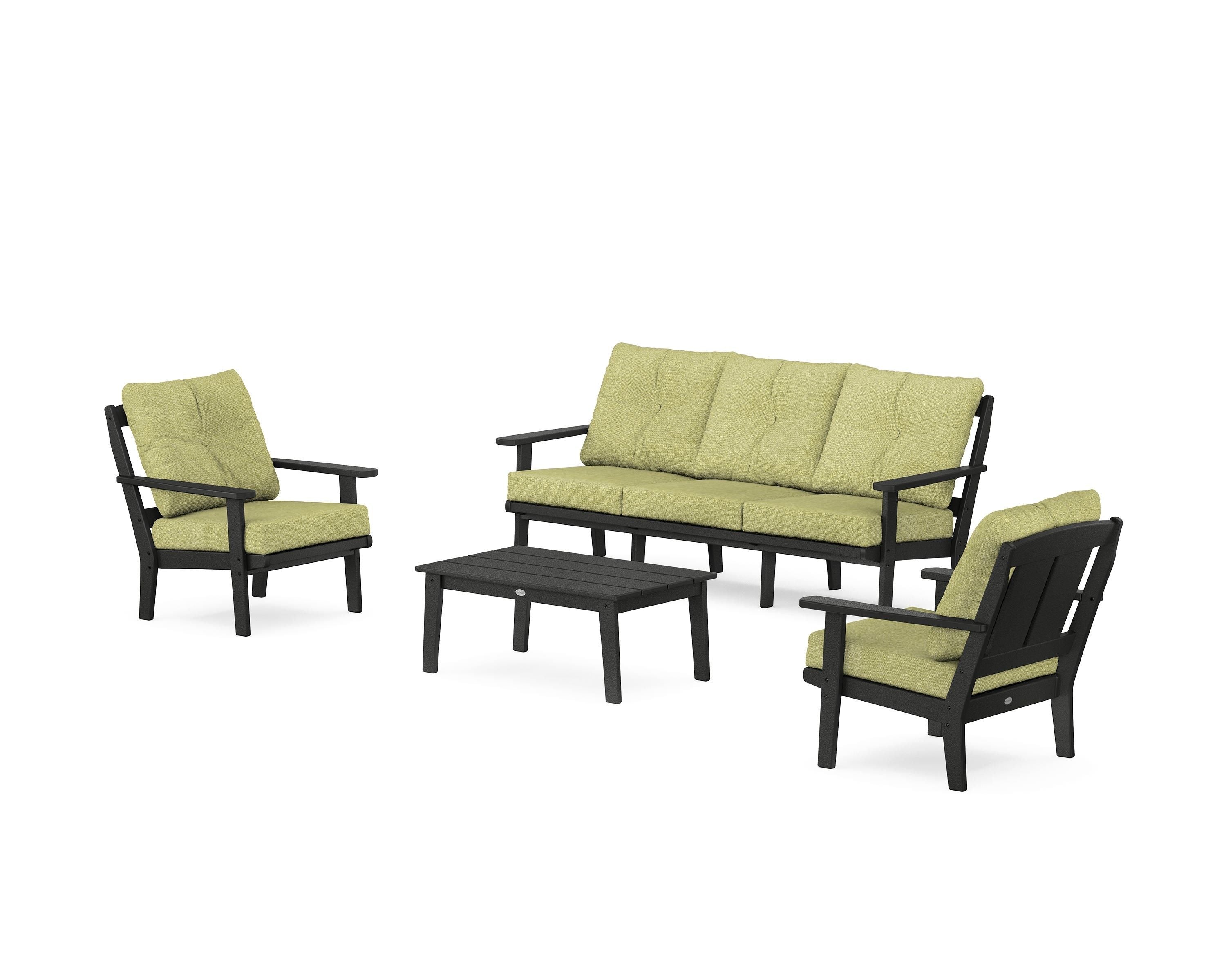 POLYWOOD® Mission 4-Piece Deep Seating Set with Sofa in Black / Chartreuse Boucle