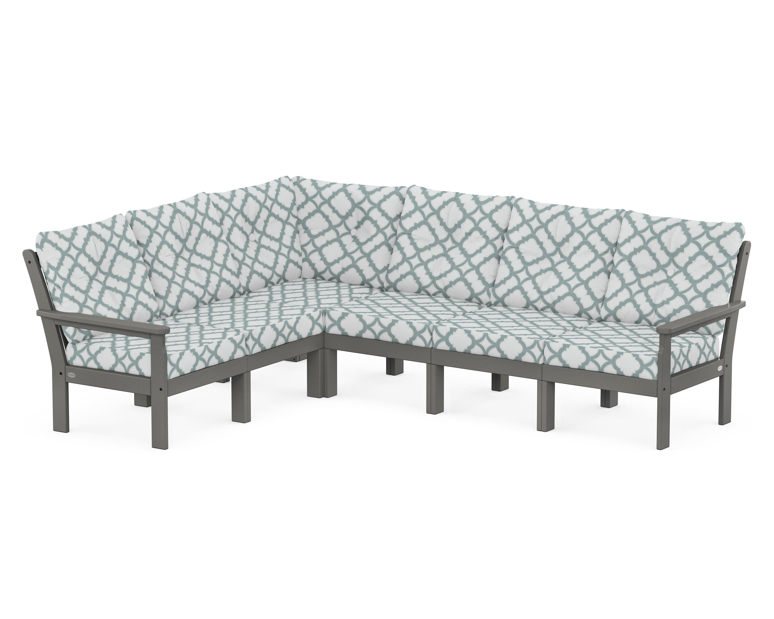 POLYWOOD® Vineyard 6-Piece Sectional in Slate Grey / Trellis Glacier Spa