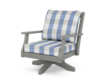 Country Living Wovendale Deep Seating Swivel Chair in Slate Grey / Buffalo Plaid Sky Blue