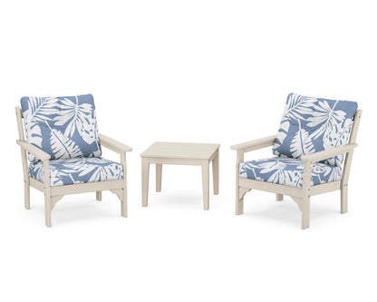POLYWOOD® Vineyard 3-Piece Deep Seating Set in Sand / Leaf Sky Blue