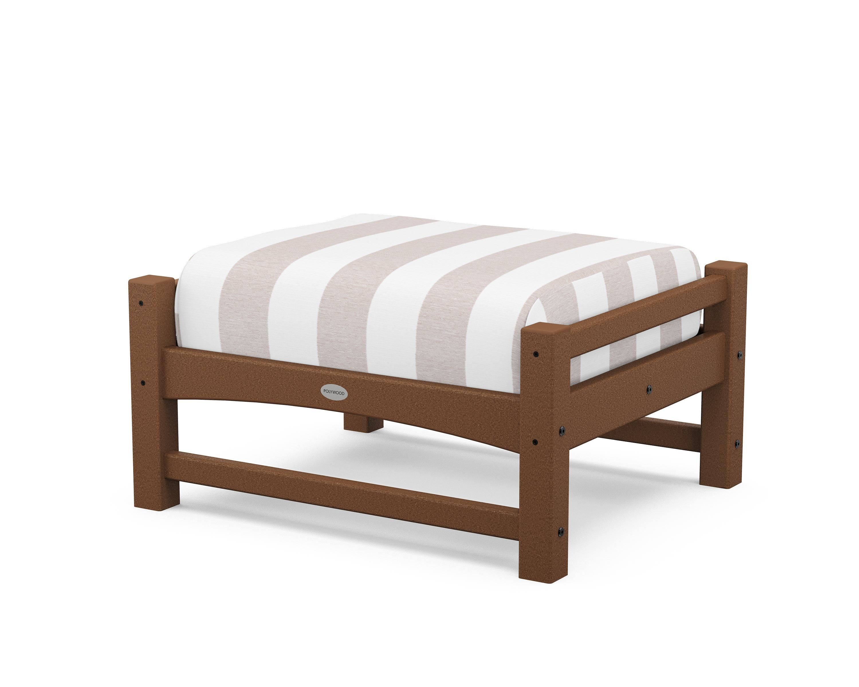 POLYWOOD® Club Ottoman in Teak / Cabana Stripe Dune Burlap