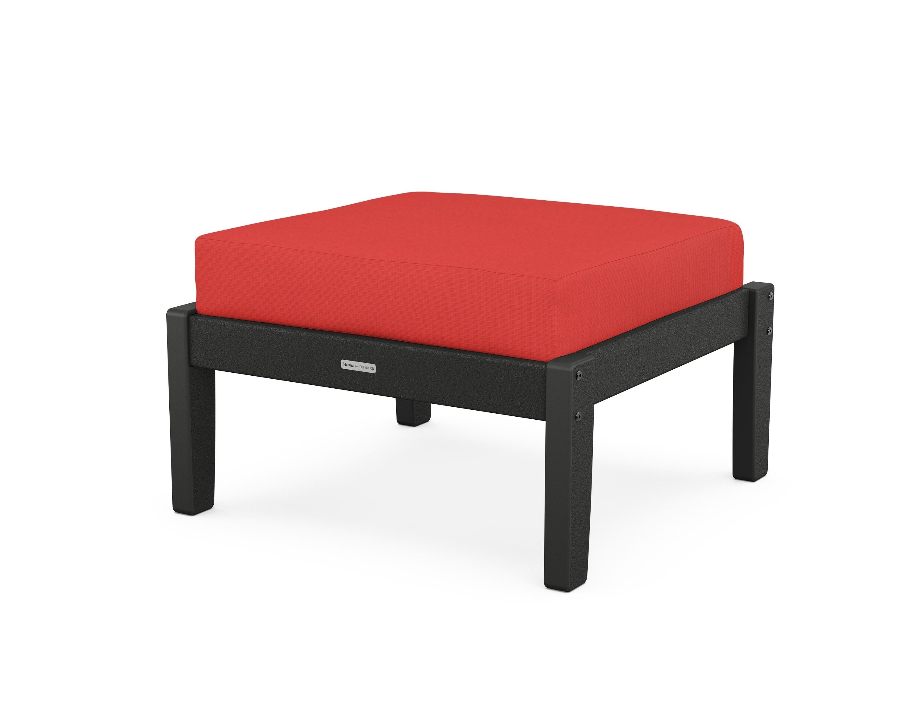 Martha Stewart by POLYWOOD® Chinoiserie Deep Seating Ottoman in Black / Crimson Linen