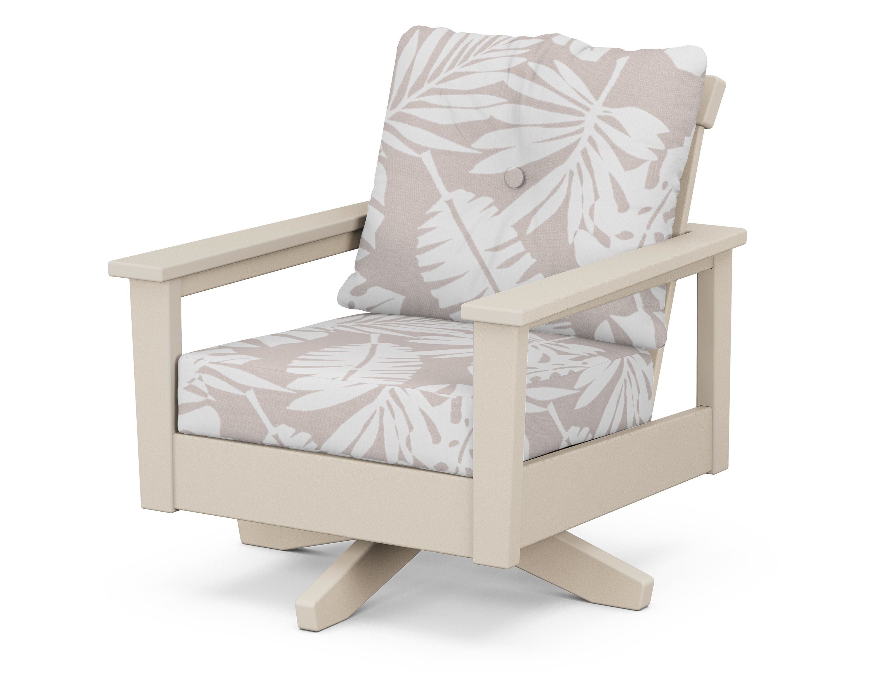 POLYWOOD® Prescott Deep Seating Swivel Chair in Sand / Leaf Dune Burlap