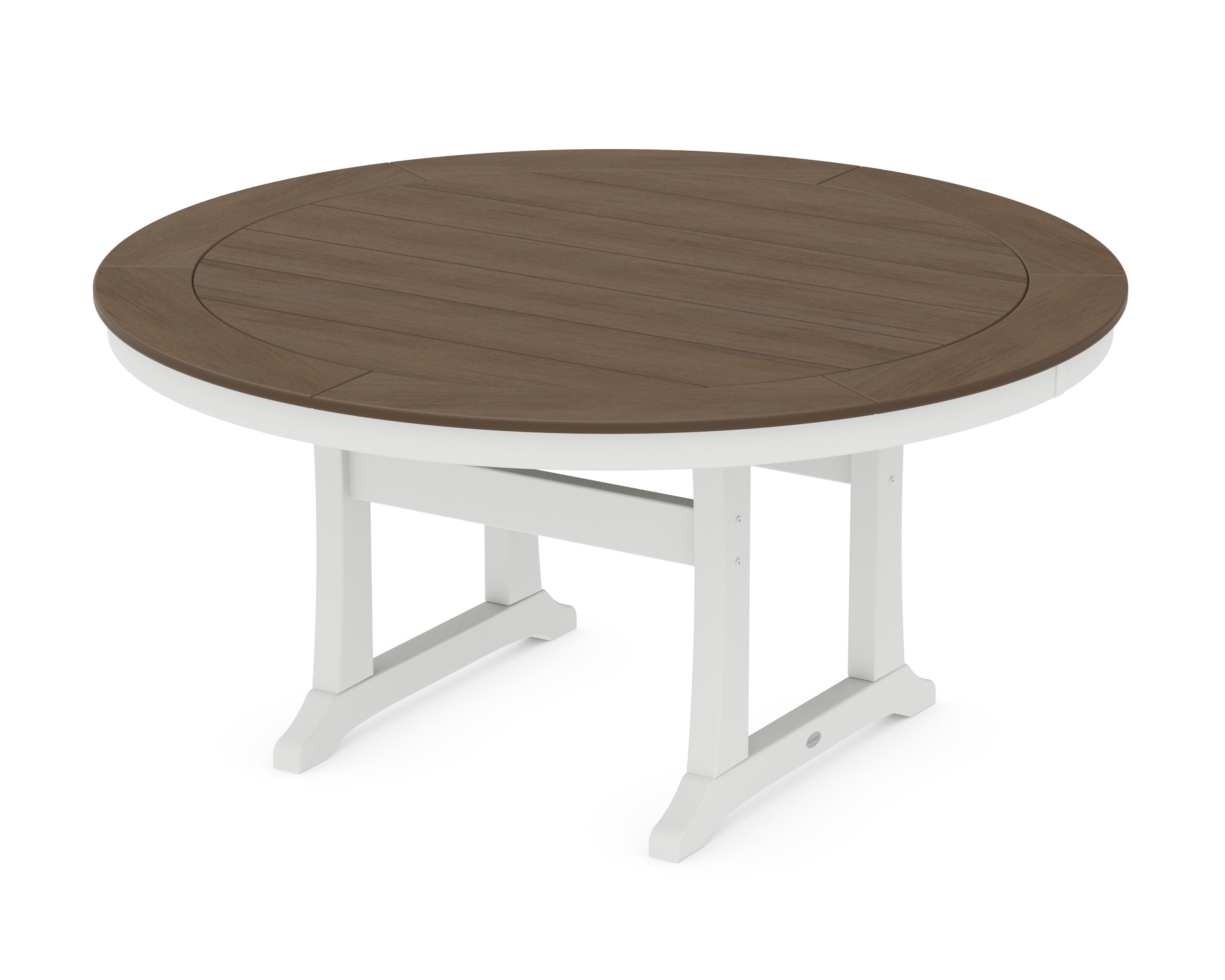 POLYWOOD® Nautical Trestle 60" Round Dining Table in White / Kona