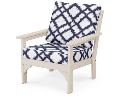 POLYWOOD® Vineyard Deep Seating Chair in Sand / Trellis Navy
