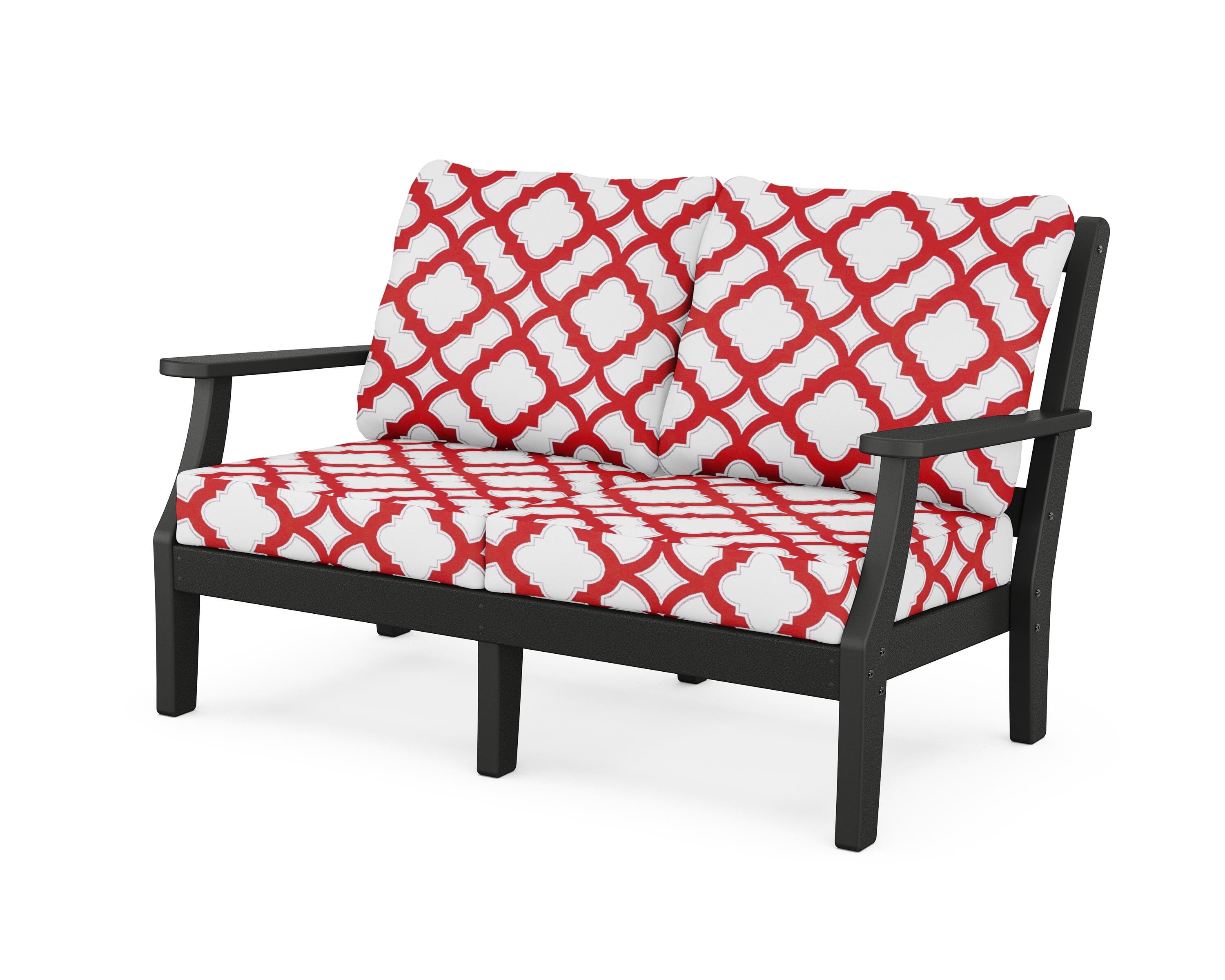 Martha Stewart by POLYWOOD® Chinoiserie Deep Seating Loveseat in Black / Trellis Crimson