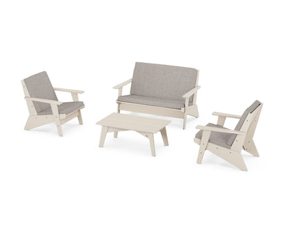POLYWOOD® Riviera Modern Lounge 4-Piece Set in Sand / Weathered Tweed