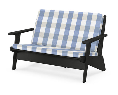 POLYWOOD® Riviera Modern Lounge Loveseat in Black / Buffalo Plaid Sky Blue